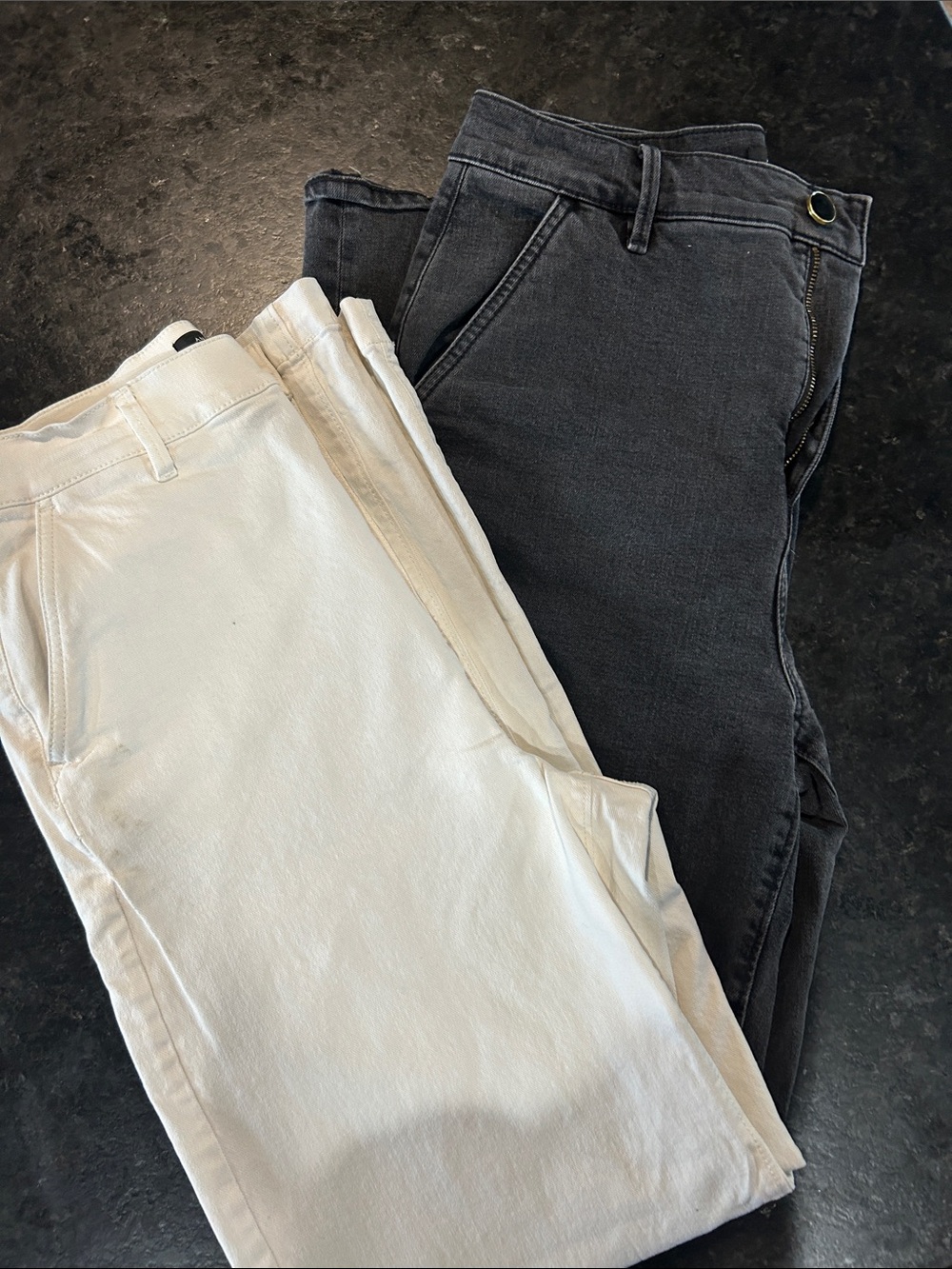 LOFT Wide-Leg Jeans in White and Charcoal Gray